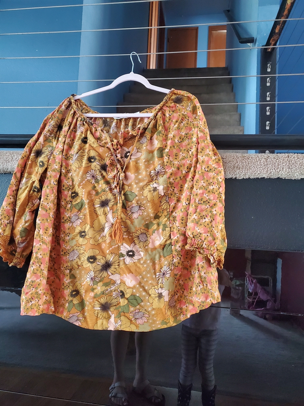 Women's Floral Off-Shoulder Peasant Blouse in Mustard